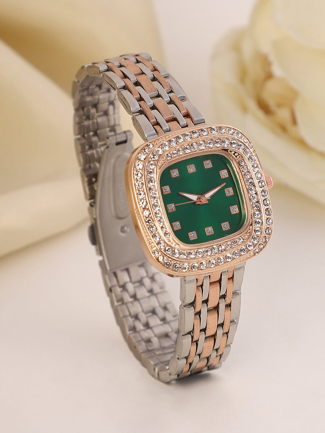 womens the jolie vortex square watch metallic silver rose gold hswc1316