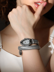 The Aurora Wrap Oval Watch - Metallic Silver