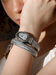 The Aurora Wrap Oval Watch - Metallic Silver