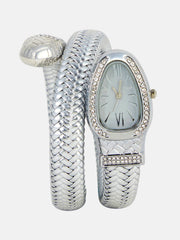 The Aurora Wrap Oval Watch - Metallic Silver