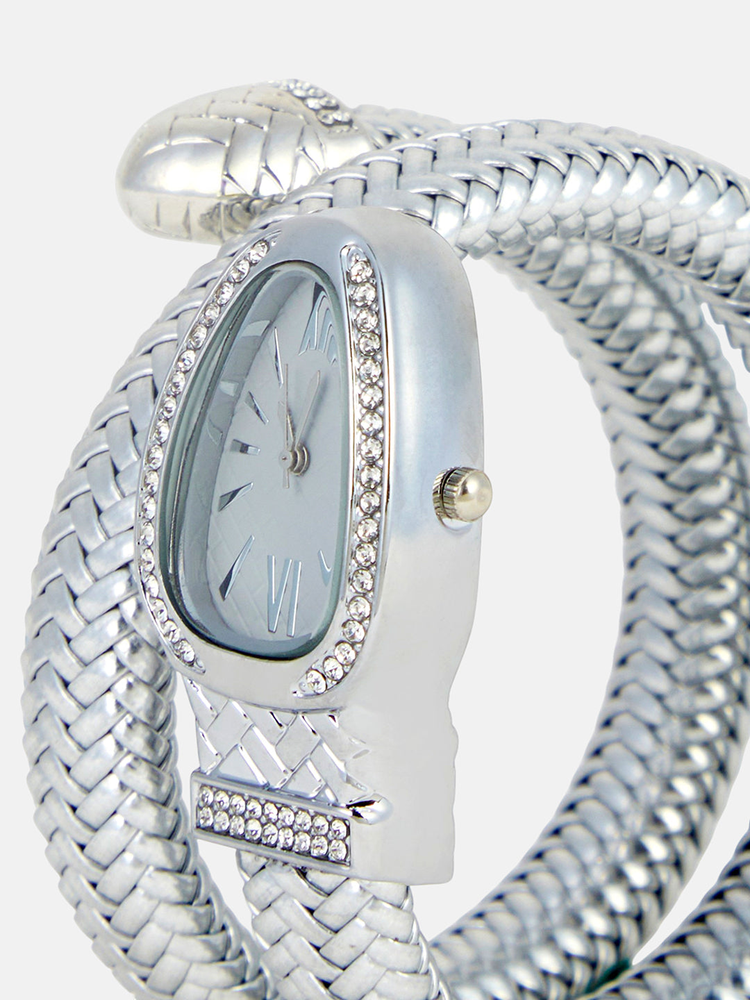 The Aurora Wrap Oval Watch - Metallic Silver
