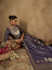 Indo Era - Purple Woven Design Straight Kurta Trousers With Dupatta set