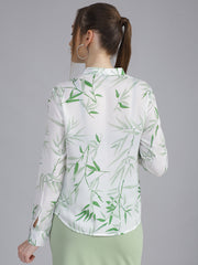 womens floral printted mandarin collar regular fit formal shirt