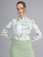 womens floral printted mandarin collar regular fit formal shirt