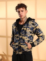Mens Navy Blue Camouflage Hoodie With Insert Pocket