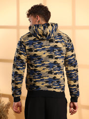 Mens Navy Blue Camouflage Hoodie With Insert Pocket