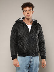 Mens Black Quilted Puffer Jacket With Zip Closure