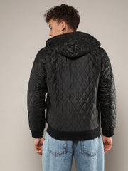 Mens Black Quilted Puffer Jacket With Zip Closure