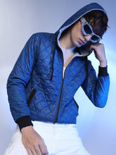 Mens Blue Quilted Puffer Jacket With Zip Closure