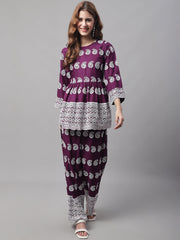 طقم نسائي مطرز ومزين بالترتر (JNCS 3001 بنفسجي)