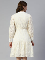 Cream Net Tiered Dress