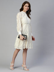 Cream Net Tiered Dress