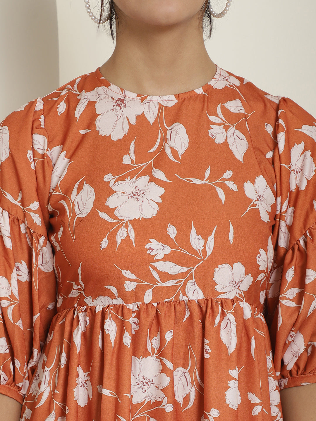 Women Mustard Printed A Line Dress