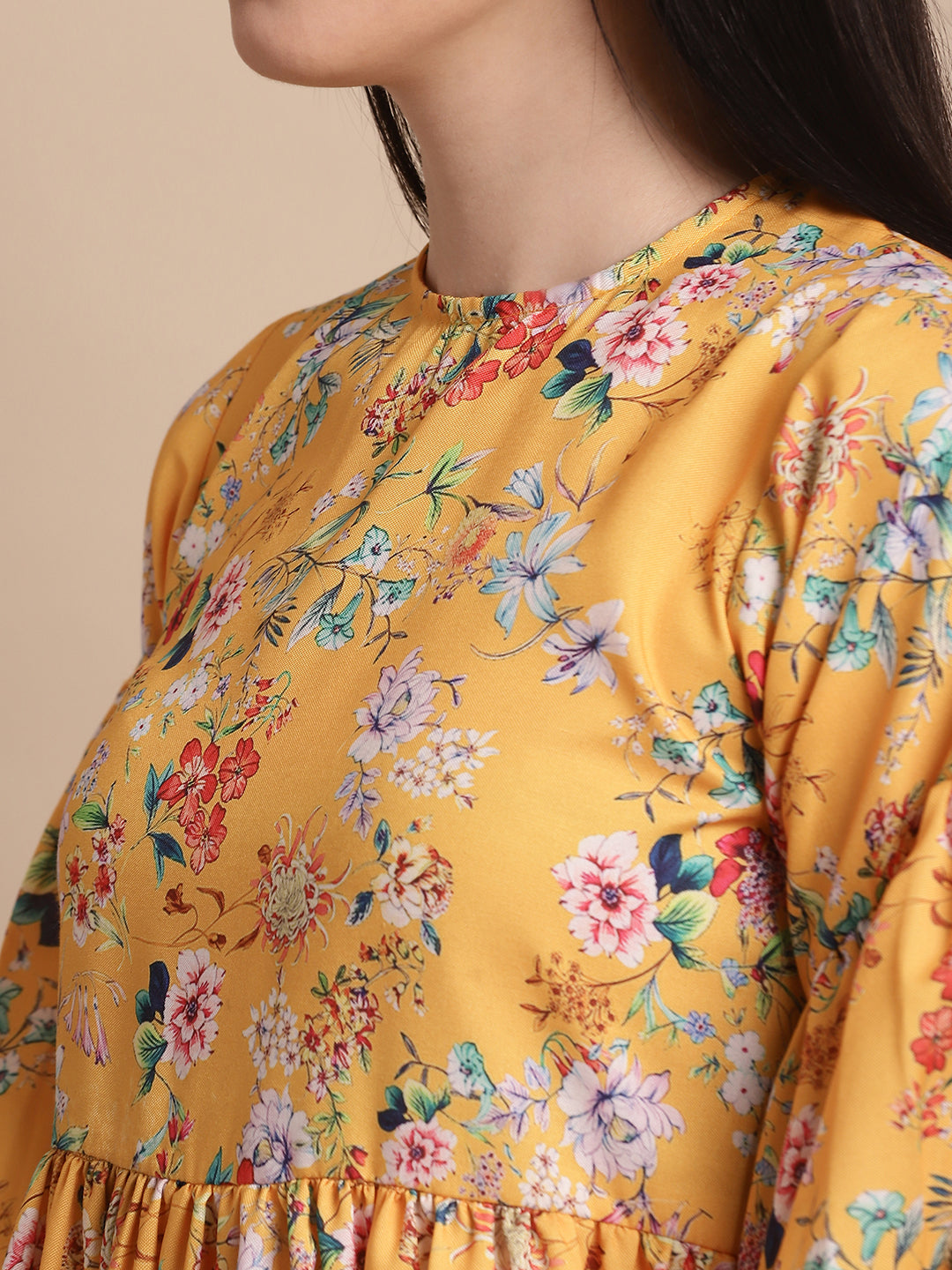 Women Yellow Printed A Line Dress