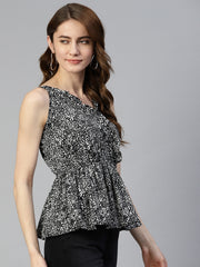 بلوزة قصيرة مطبوعة للنساء مزينة بكشكشة