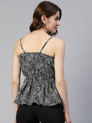 بلوزة قصيرة مطبوعة للنساء مزينة بكشكشة