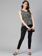 بلوزة قصيرة مطبوعة للنساء مزينة بكشكشة