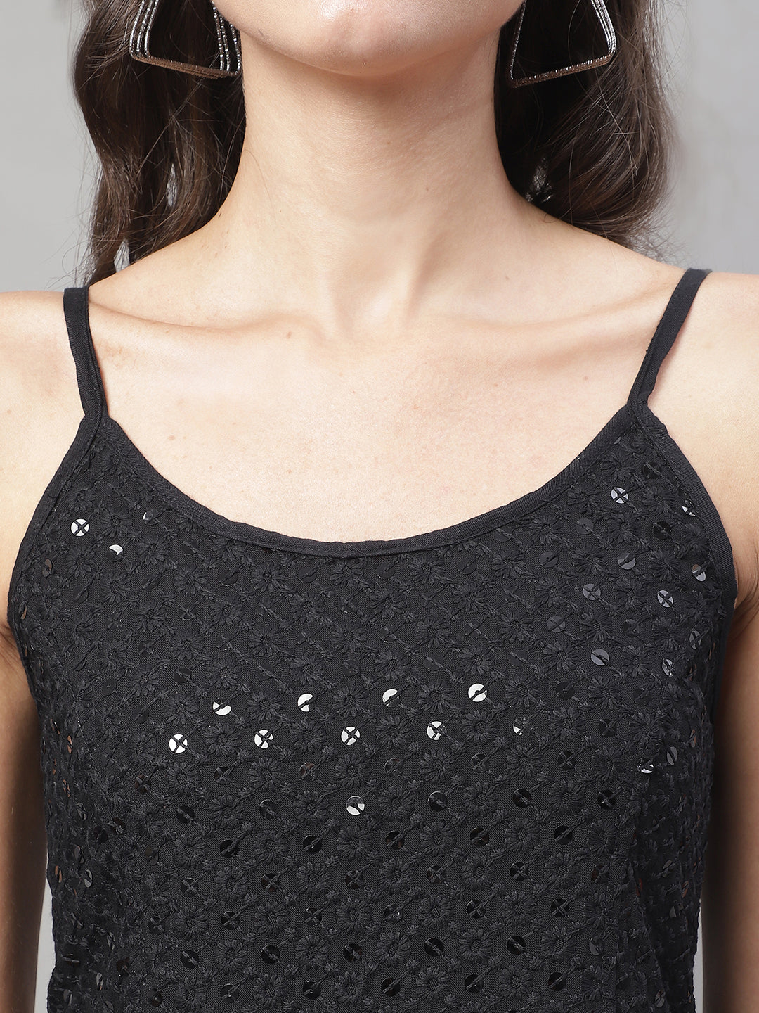 Womens Chikankari Sequen Work Empire Top