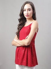 بلوزة Chikankari Sequen Work Empire للسيدات