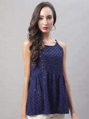 بلوزة Chikankari Sequen Work Empire للسيدات