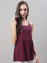 بلوزة Chikankari Sequen Work Empire للسيدات