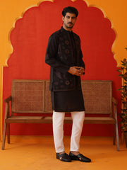 Embroidered Waistcoat & Solid Kurta Pyjama For Men ( JOKPWCS 5105Black )