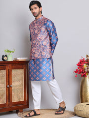 Printed Nehru Jacket & Kurta Pyjama Set ( JOKPWC 5148PK 4122Peacock )