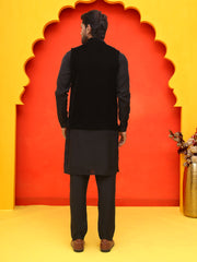 Embroidered Velvet Nehru Jacket With Solid Kurta Pyjama ( JOKPWC 592B 4126 Black )
