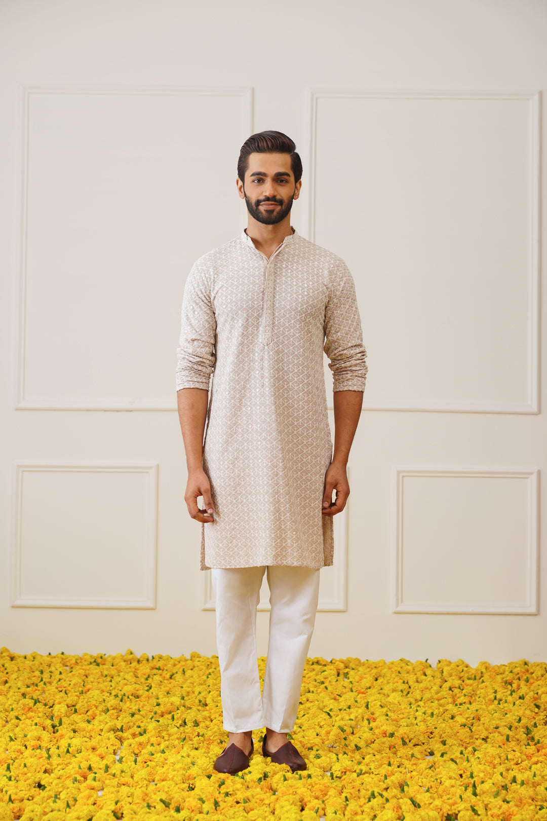 Sequin Embroidered Pure Cotton Kurta With Pyjamas