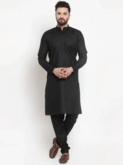 Men's Solid Dobby Kurta Payjama Set ( JOKP 501 Black D )