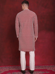Jompers - Men's Sequin Chikankari Front Open Kurta With Pyjamas ( JOKP P 5029Maroon )