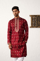 Jompers - Men's Maroon Chikankari Embroidered Kurta With Pyjama