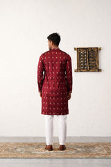 Jompers - Men's Maroon Chikankari Embroidered Kurta With Pyjama