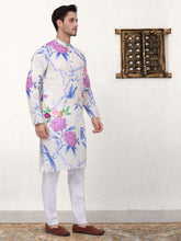 Mens Animal Printed Pure Cotton Straight Kurta Pyjama Set