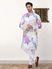 Mens Animal Printed Pure Cotton Straight Kurta Pyjama Set