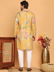 Jompers - Men's Animal Printed Pure Cotton Straight Kurta Pyjama Set ( JOKP P 5079 Mustard )