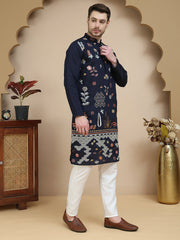 Floral Embroidered and Sequins Kurta Set ( JOKP P 5140 Navy )