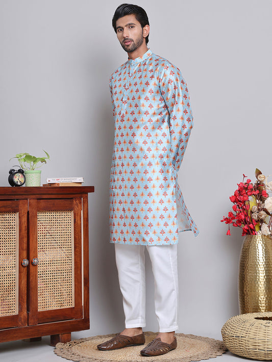 جومرز - طقم قميص رجالي مستقيم مطبوع رقميًا (JOKP 5148Blue)