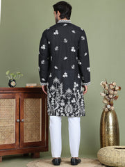 Floral Embroidered and Sequins Kurta Set ( JOKP 5151Black )