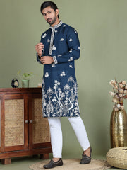 Floral Embroidered and Sequins Kurta Set ( JOKP 5151Peacock )