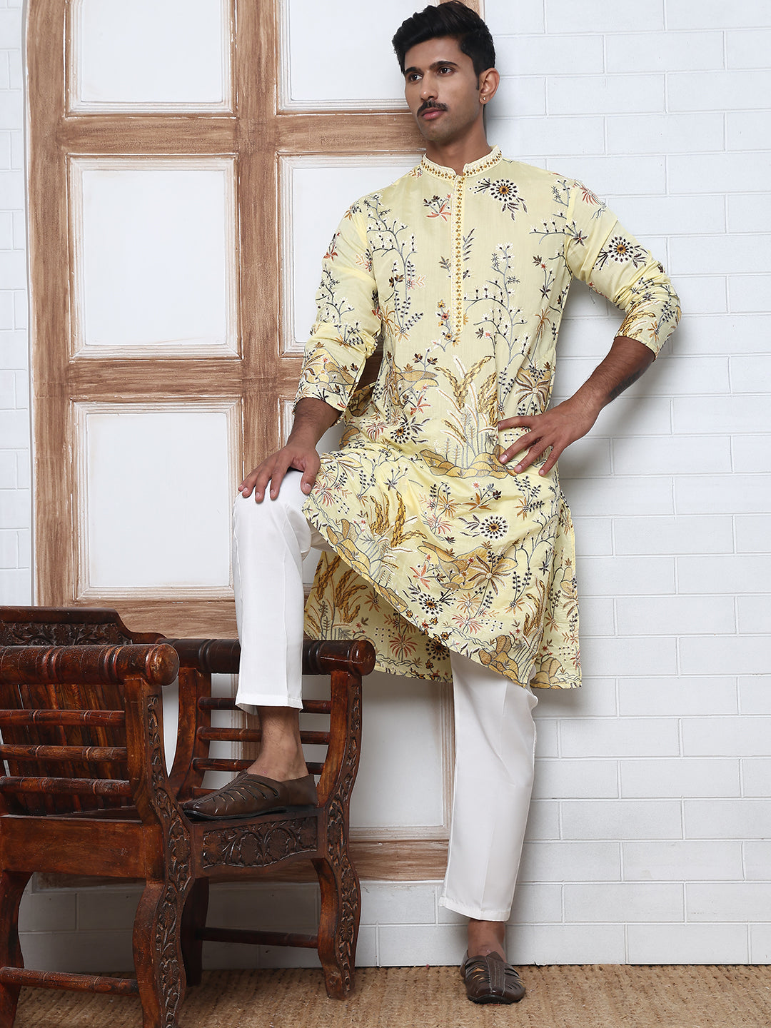 floral embroidered straight kurta set
