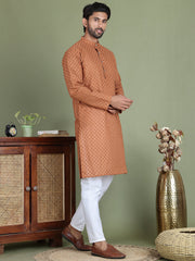 Chikankari Pure Cotton Kurta with Churidar ( JOKP 5158Brown )