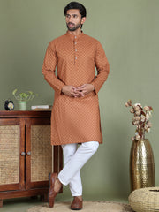 Chikankari Pure Cotton Kurta with Churidar ( JOKP 5158Brown )