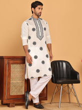 Jompers - White Embroidered and Sequins Kurta Pyjama Set ( JOKP P 5167 White )