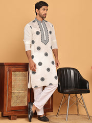 Jompers - White Embroidered and Sequins Kurta Pyjama Set ( JOKP P 5167 White )