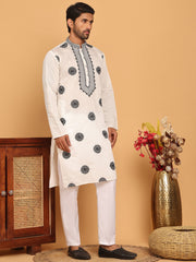 Jompers - White Embroidered and Sequins Kurta Pyjama Set ( JOKP P 5167 White )