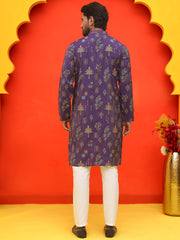 Jompers - Printed Silk Blend Straight Kurta Set ( JOKP P 5218 Purple )