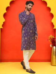 Jompers - Printed Silk Blend Straight Kurta Set ( JOKP P 5218 Purple )
