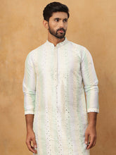 Embroidered And Mirror Work Straight Kurta Set For Men