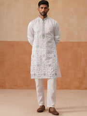 men s silk blend embroidered kurta pyjama set